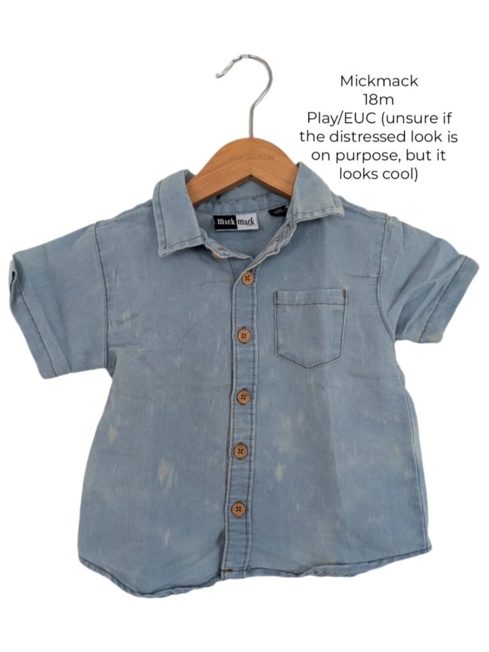 Mickmack Denim‎ Distressed Toddler Button Up Shirt Sleeve Shirt 18m